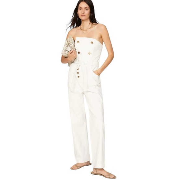 MARISSA WEBB X RTR White Cotton Jumpsuit Sz 12 Stretch Strapless Resort Classy - Picture 1 of 14